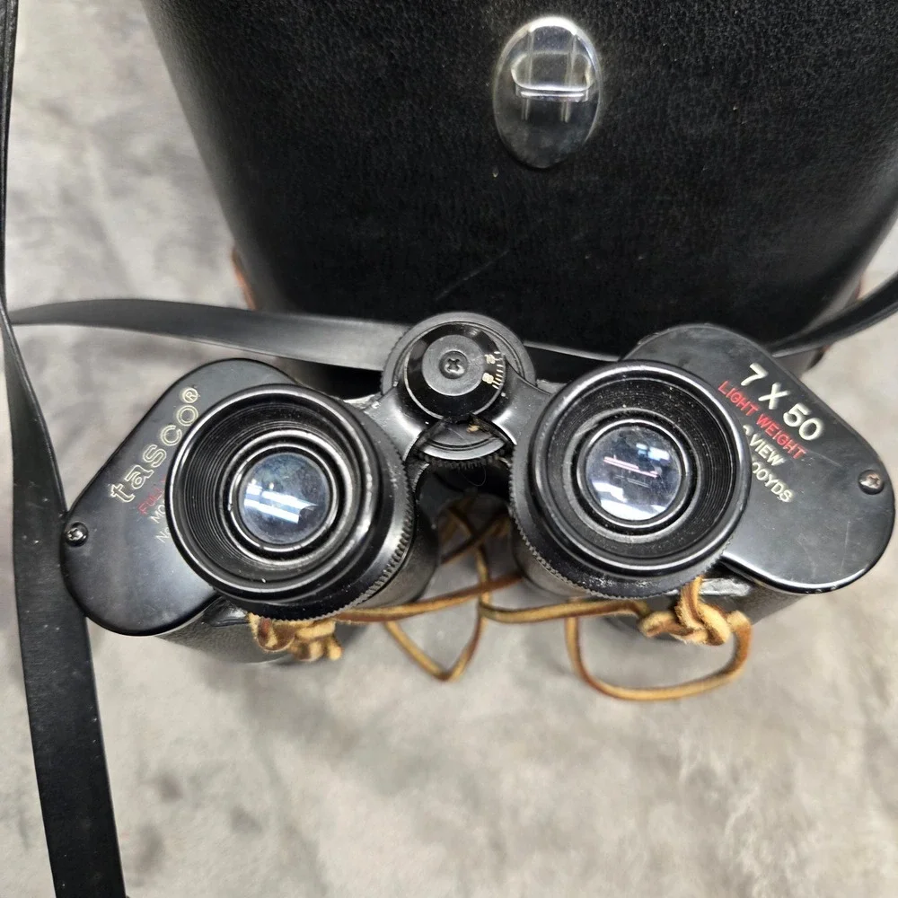 Vintage Tasco 7x50 Binoculars Model 306 Fully Coated Japan with Hard Case Black
